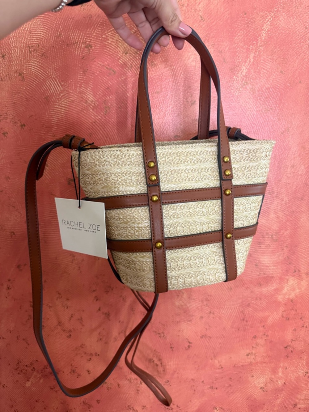 Rachel Zoe Natural Straw mini Tote with Brown Trim